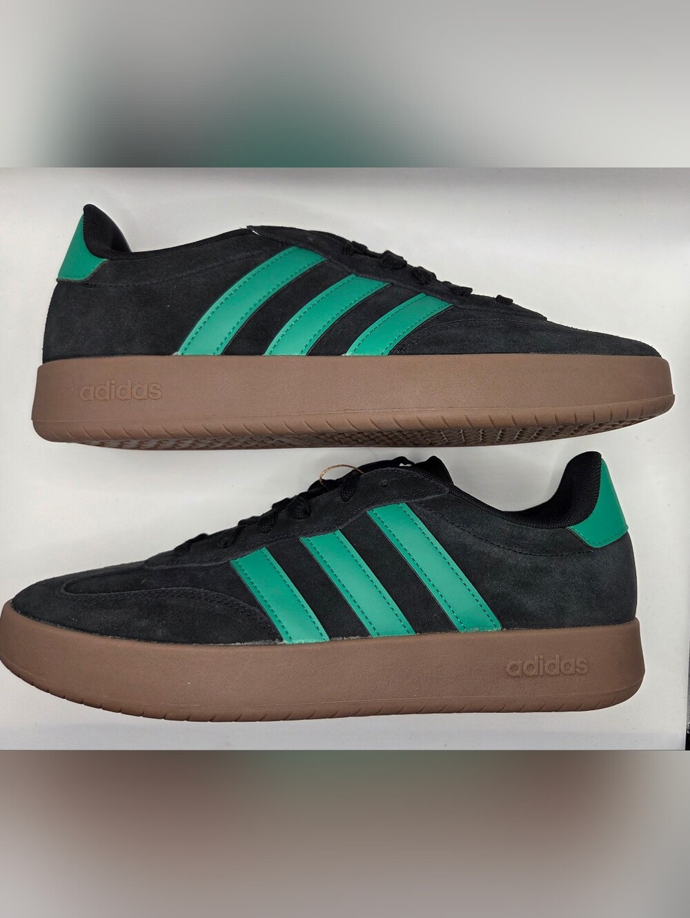 adidas Barreda Black Suede Sneakers with Green Stripes